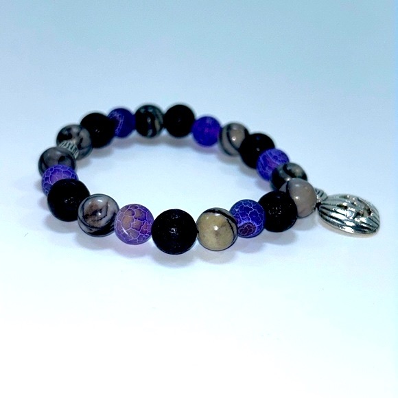 Handmade Halloween Pumpkin Charm Bracelet with Purple Amethyst and Lava Stones! - Picture 6 of 7